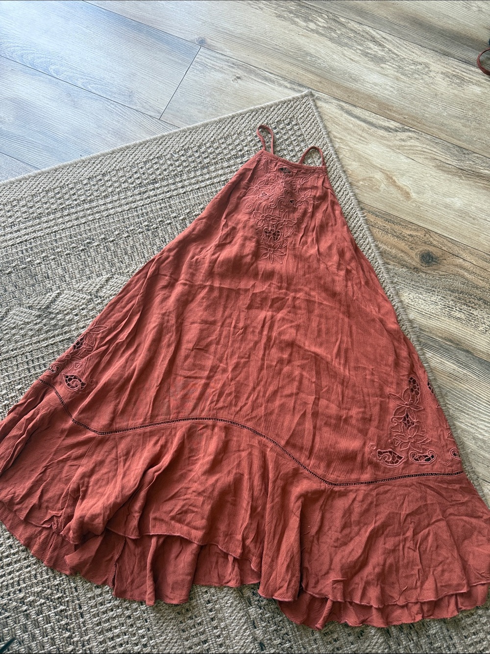Free People Rust Red Boho Ruffle Slip Dress